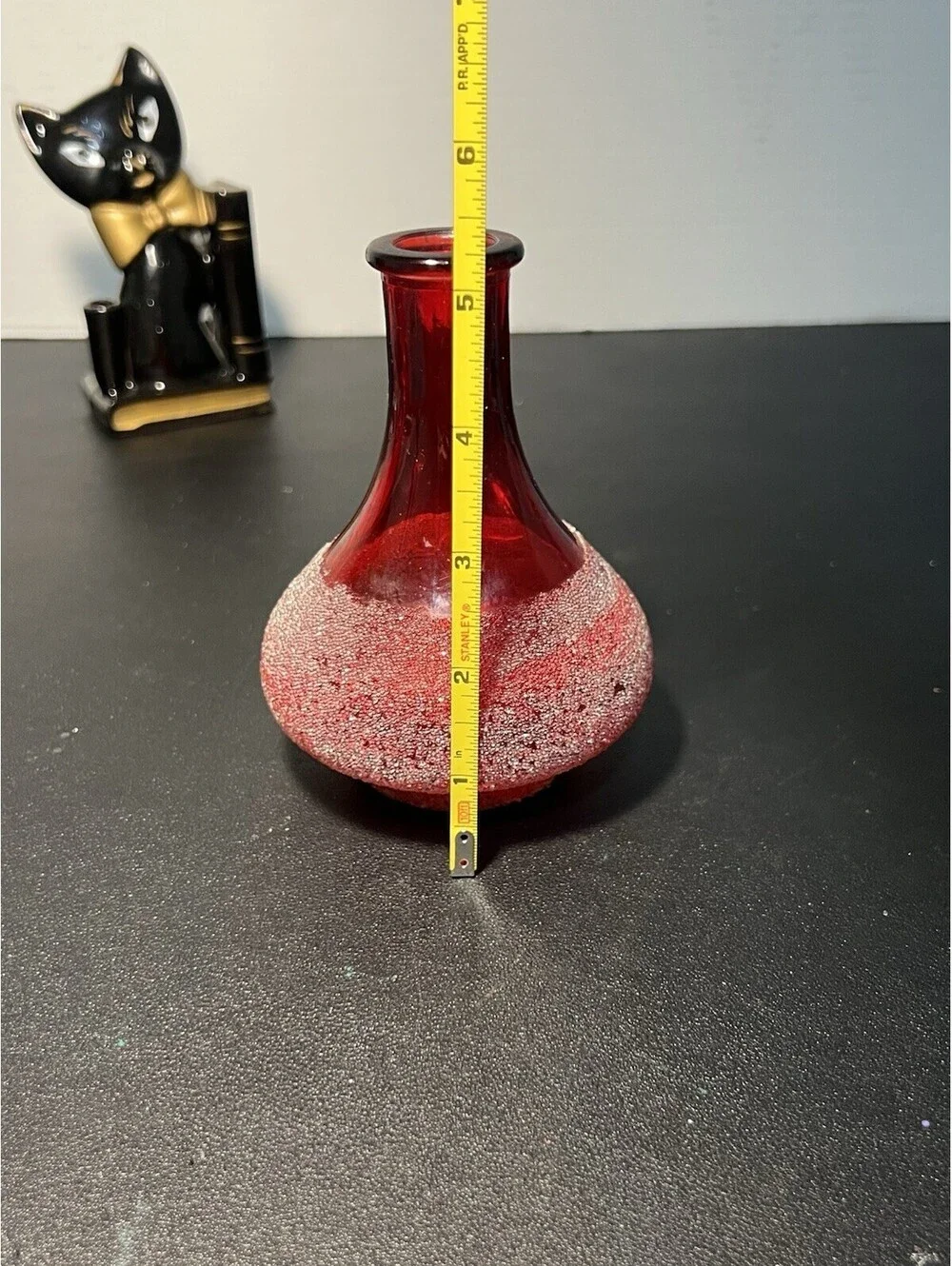 Pier 1 Imports 1990s Ruby Red Sugar Crystal Glass Reed Diffuser Bud Vase, 5.5”